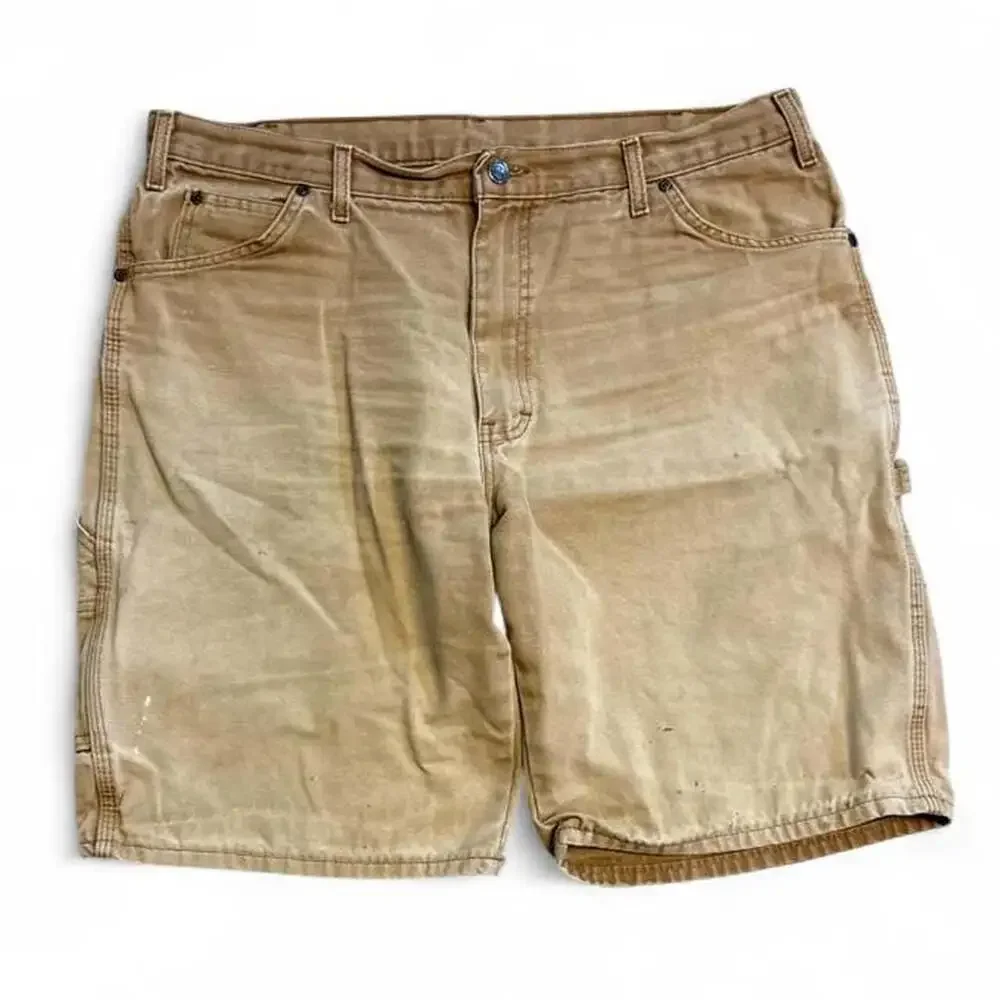 Dickies Duck Carpenter Utility Shorts Brown Canvas Workwear Size 38